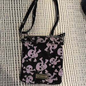 Betsey Johnson Black and Pink Skull Crossbody Bag